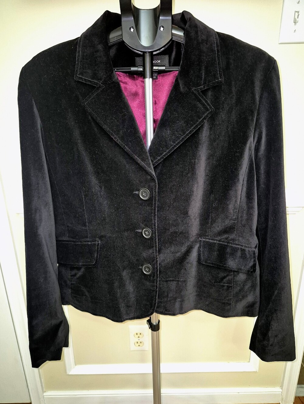 Colebrook Classics Black Velvet Blazer Womens XL Magenta Purple Lined Jacket